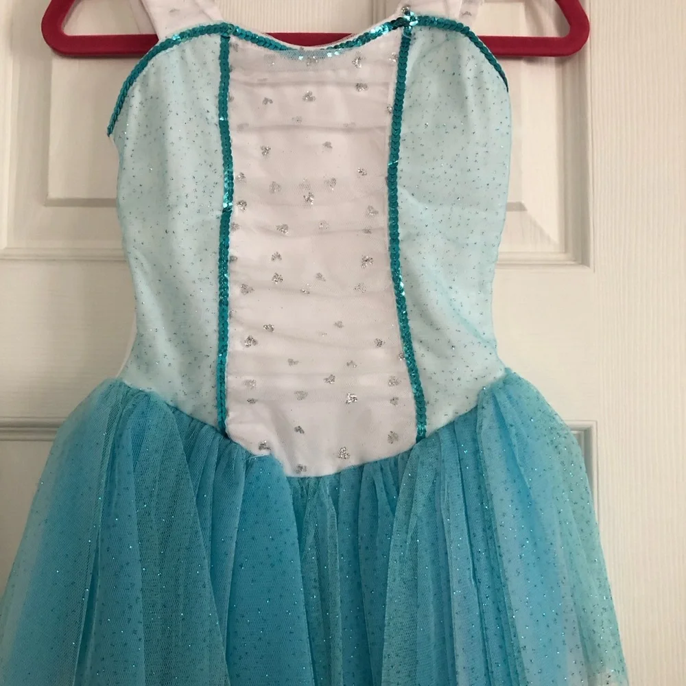 Girls silver heart blue tulle Sequin sparkly‎ dance costume  size small child